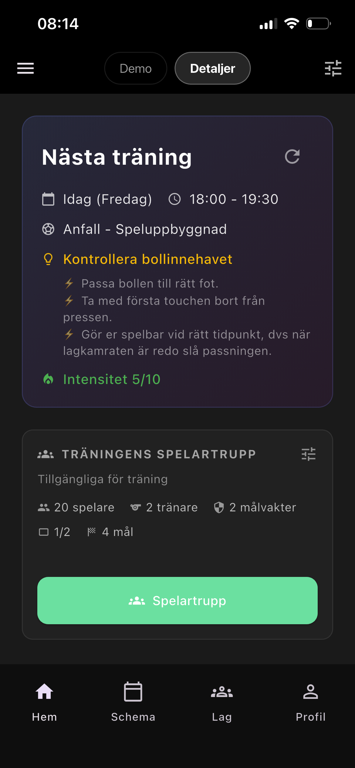 Goalit — nästa träning